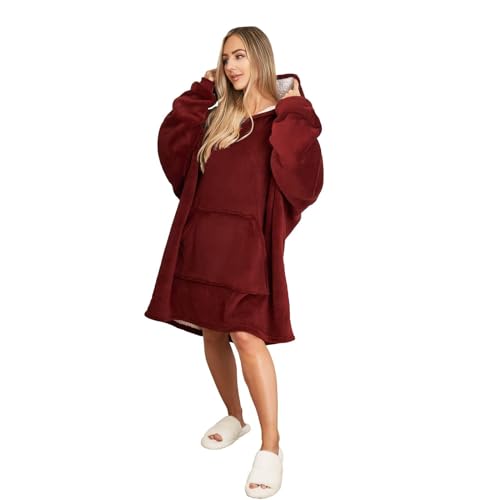 Sienna Hoodie Blanket Ultra Soft Sherpa Fleece Warm Comfy Cosy Oversized Wearable Giant Sweatshirt Throw for Women Girls Adults Men Boys Kids Big Pocket - One Size