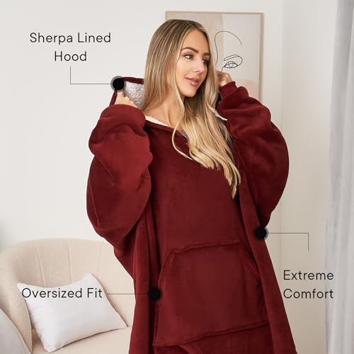 Sienna Hoodie Blanket Ultra Soft Sherpa Fleece Warm Comfy Cosy Oversized Wearable Giant Sweatshirt Throw for Women Girls Adults Men Boys Kids Big Pocket - One Size