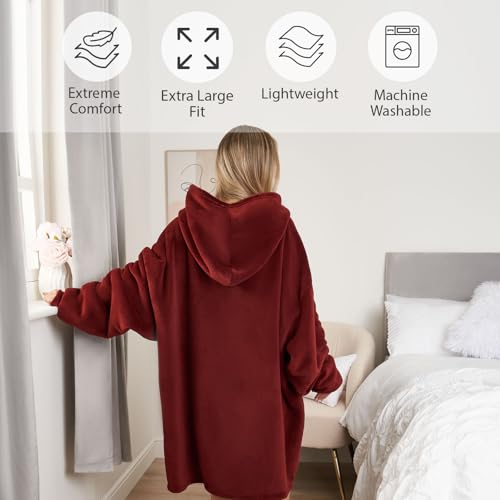 Sienna Hoodie Blanket Ultra Soft Sherpa Fleece Warm Comfy Cosy Oversized Wearable Giant Sweatshirt Throw for Women Girls Adults Men Boys Kids Big Pocket - One Size