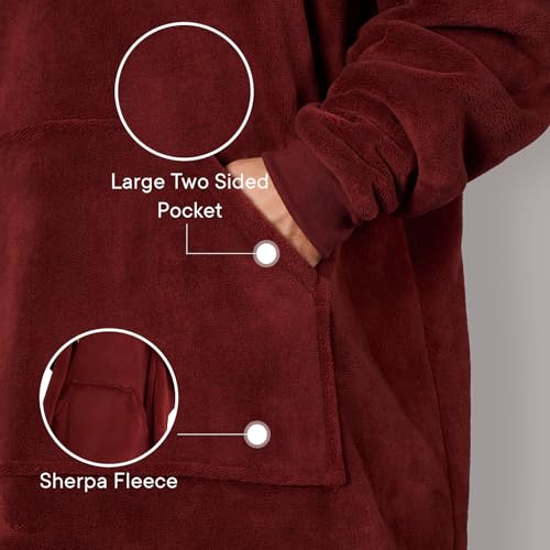 Sienna Hoodie Blanket Ultra Soft Sherpa Fleece Warm Comfy Cosy Oversized Wearable Giant Sweatshirt Throw for Women Girls Adults Men Boys Kids Big Pocket - One Size