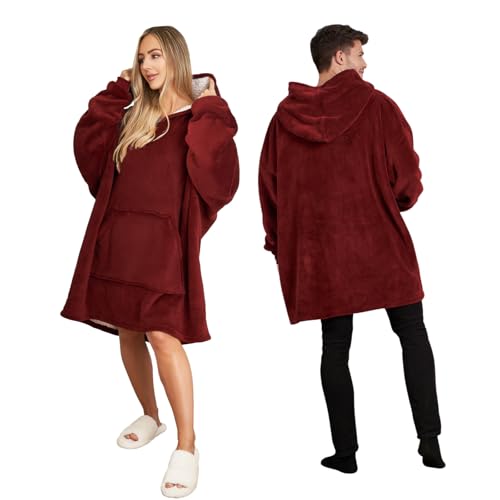 Sienna Hoodie Blanket Ultra Soft Sherpa Fleece Warm Comfy Cosy Oversized Wearable Giant Sweatshirt Throw for Women Girls Adults Men Boys Kids Big Pocket - One Size