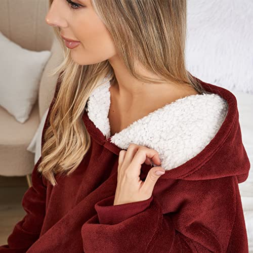 Sienna Hoodie Blanket Ultra Soft Sherpa Fleece Warm Comfy Cosy Oversized Wearable Giant Sweatshirt Throw for Women Girls Adults Men Boys Kids Big Pocket - One Size