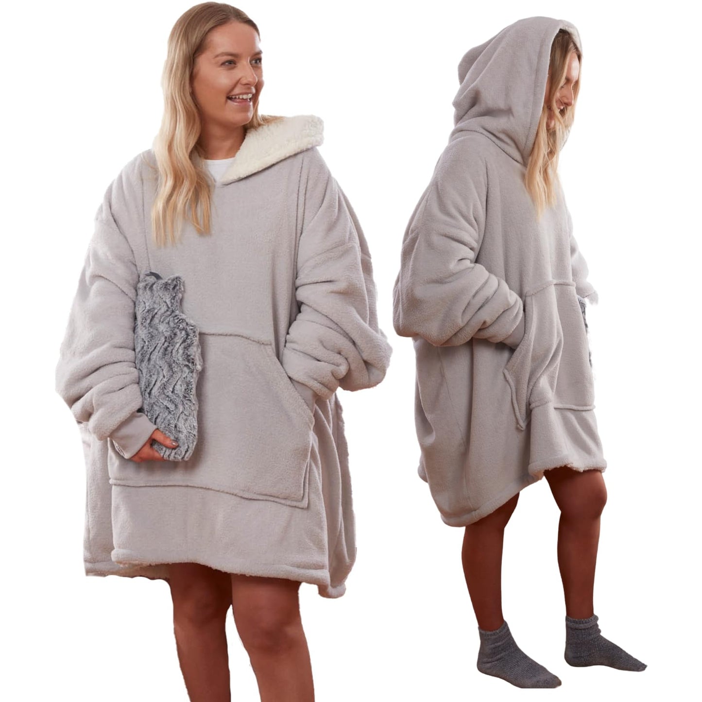 Sienna Hoodie Blanket Ultra Soft Sherpa Fleece Warm Comfy Cosy Oversized Wearable Giant Sweatshirt Throw for Women Girls Adults Men Boys Kids Big Pocket - One Size