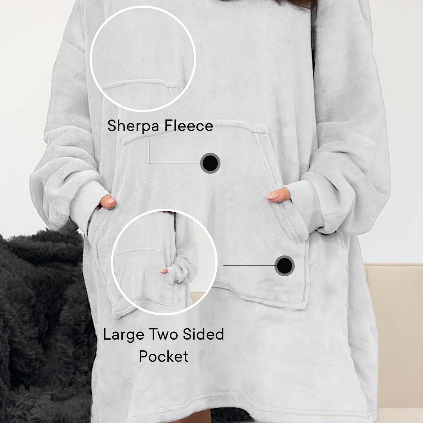 Sienna Hoodie Blanket Ultra Soft Sherpa Fleece Warm Comfy Cosy Oversized Wearable Giant Sweatshirt Throw for Women Girls Adults Men Boys Kids Big Pocket - One Size