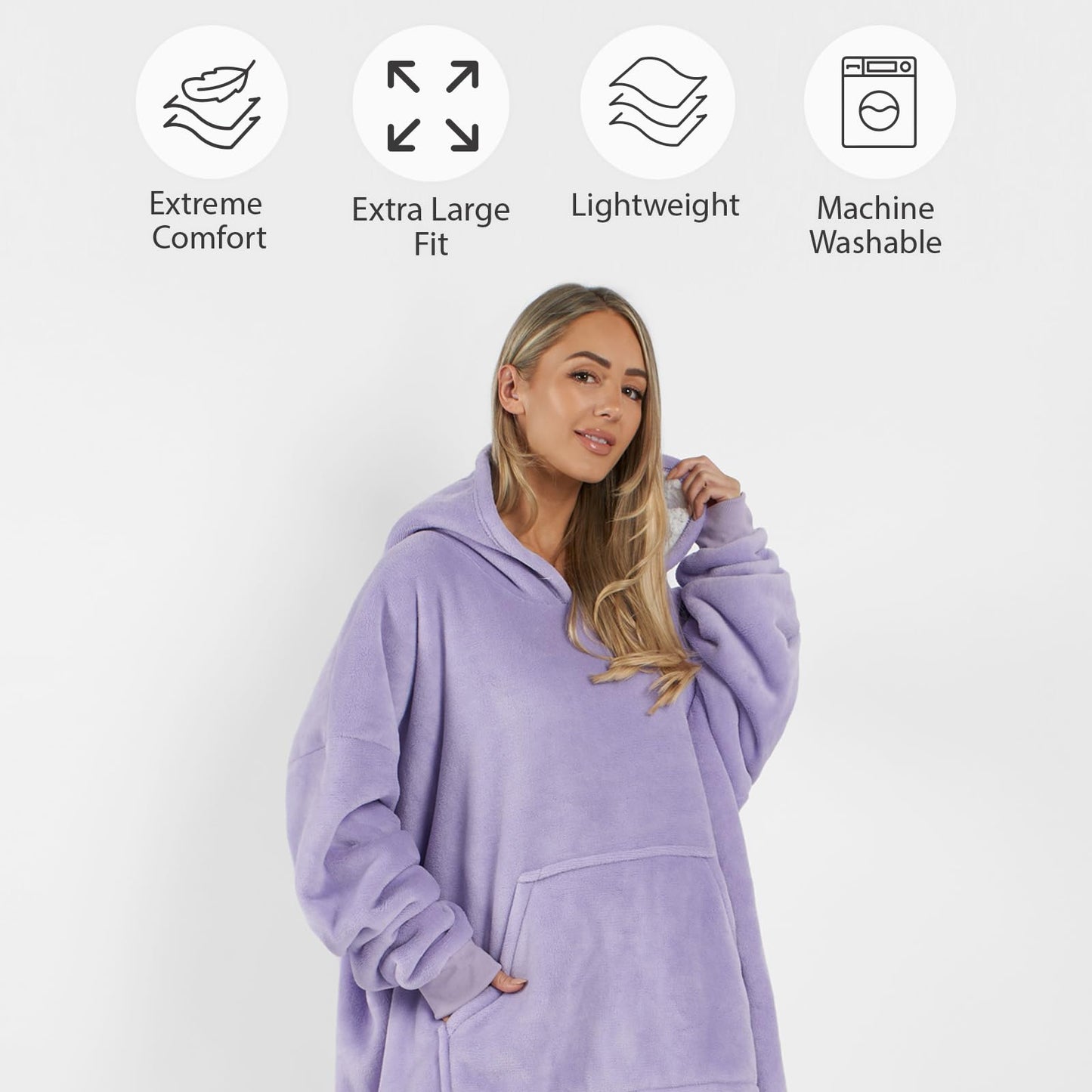 Sienna Hoodie Blanket Ultra Soft Sherpa Fleece Warm Comfy Cosy Oversized Wearable Giant Sweatshirt Throw for Women Girls Adults Men Boys Kids Big Pocket - One Size