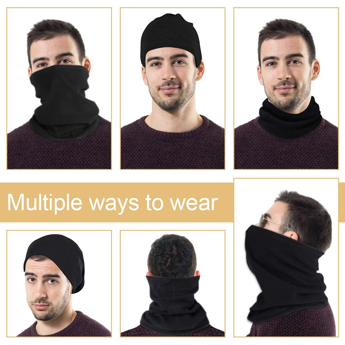 Winter Neck Warmer Fleece Windproof Neck Gaiter Snood for Men Women Cold Weather Face Scarf Headwear for Skiing Running Cycling