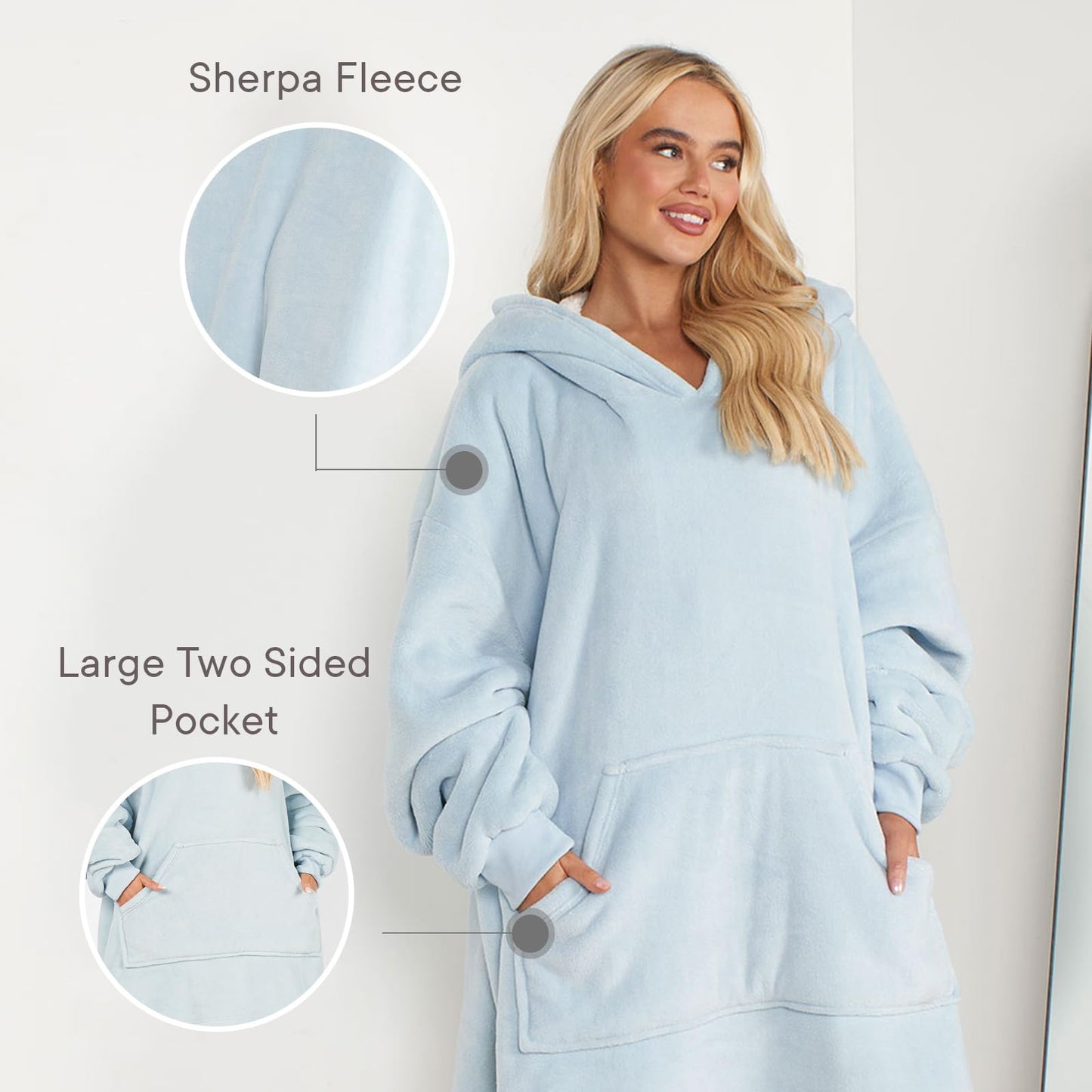 Sienna Hoodie Blanket Ultra Soft Sherpa Fleece Warm Comfy Cosy Oversized Wearable Giant Sweatshirt Throw for Women Girls Adults Men Boys Kids Big Pocket - One Size