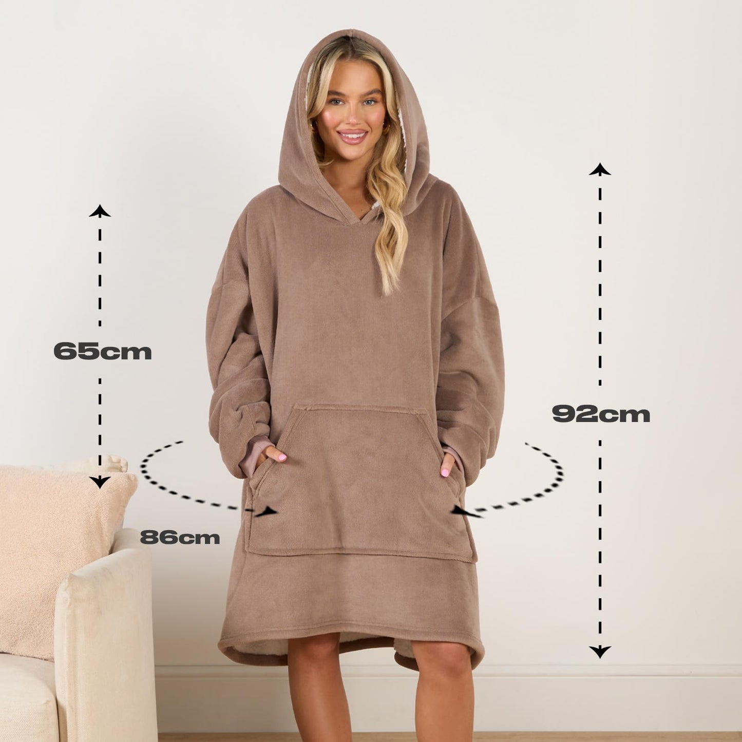 Sienna Hoodie Blanket Ultra Soft Sherpa Fleece Warm Comfy Cosy Oversized Wearable Giant Sweatshirt Throw for Women Girls Adults Men Boys Kids Big Pocket - One Size