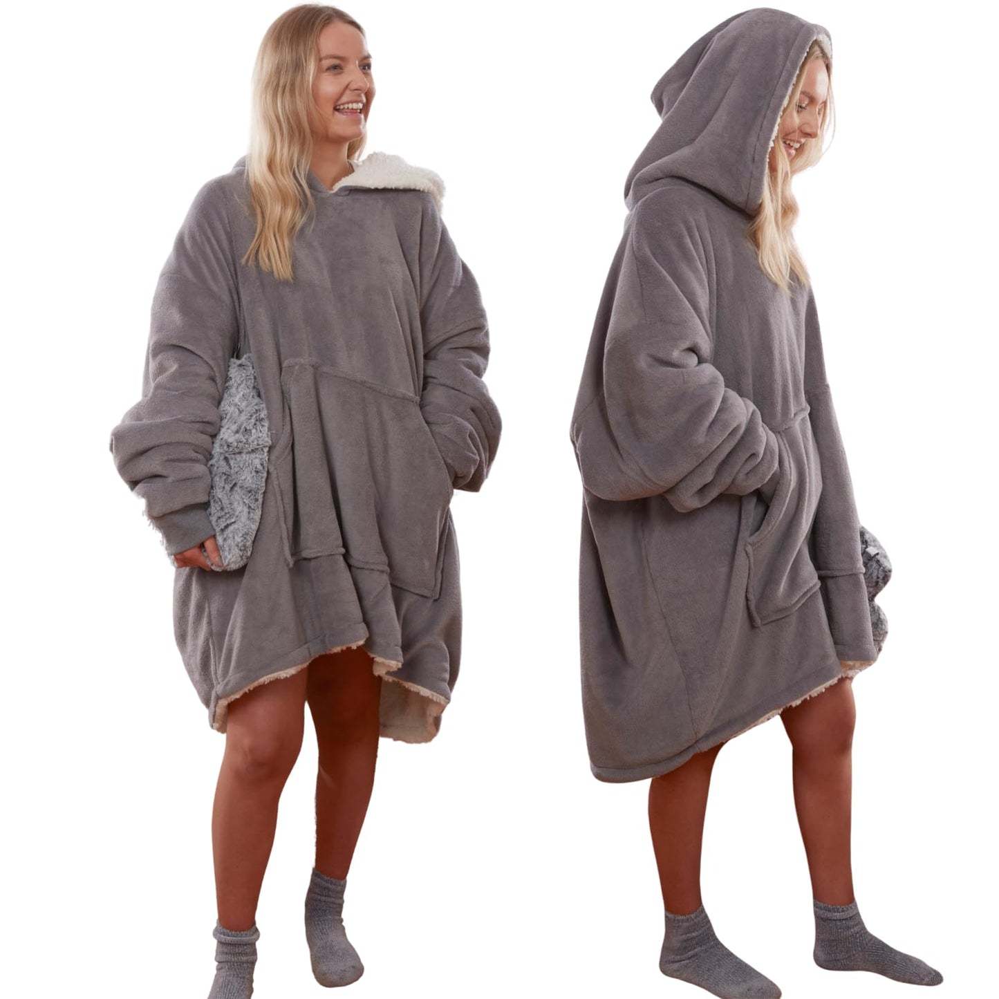 Sienna Hoodie Blanket Ultra Soft Sherpa Fleece Warm Comfy Cosy Oversized Wearable Giant Sweatshirt Throw for Women Girls Adults Men Boys Kids Big Pocket - One Size