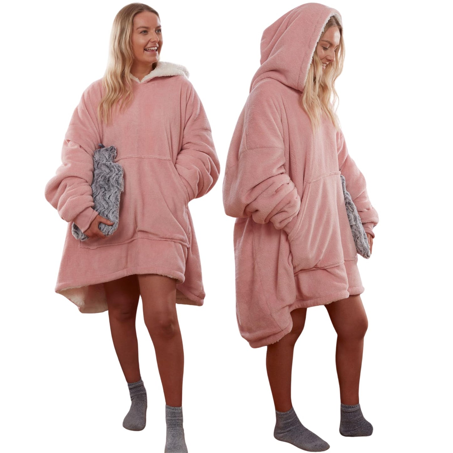 Sienna Hoodie Blanket Ultra Soft Sherpa Fleece Warm Comfy Cosy Oversized Wearable Giant Sweatshirt Throw for Women Girls Adults Men Boys Kids Big Pocket - One Size