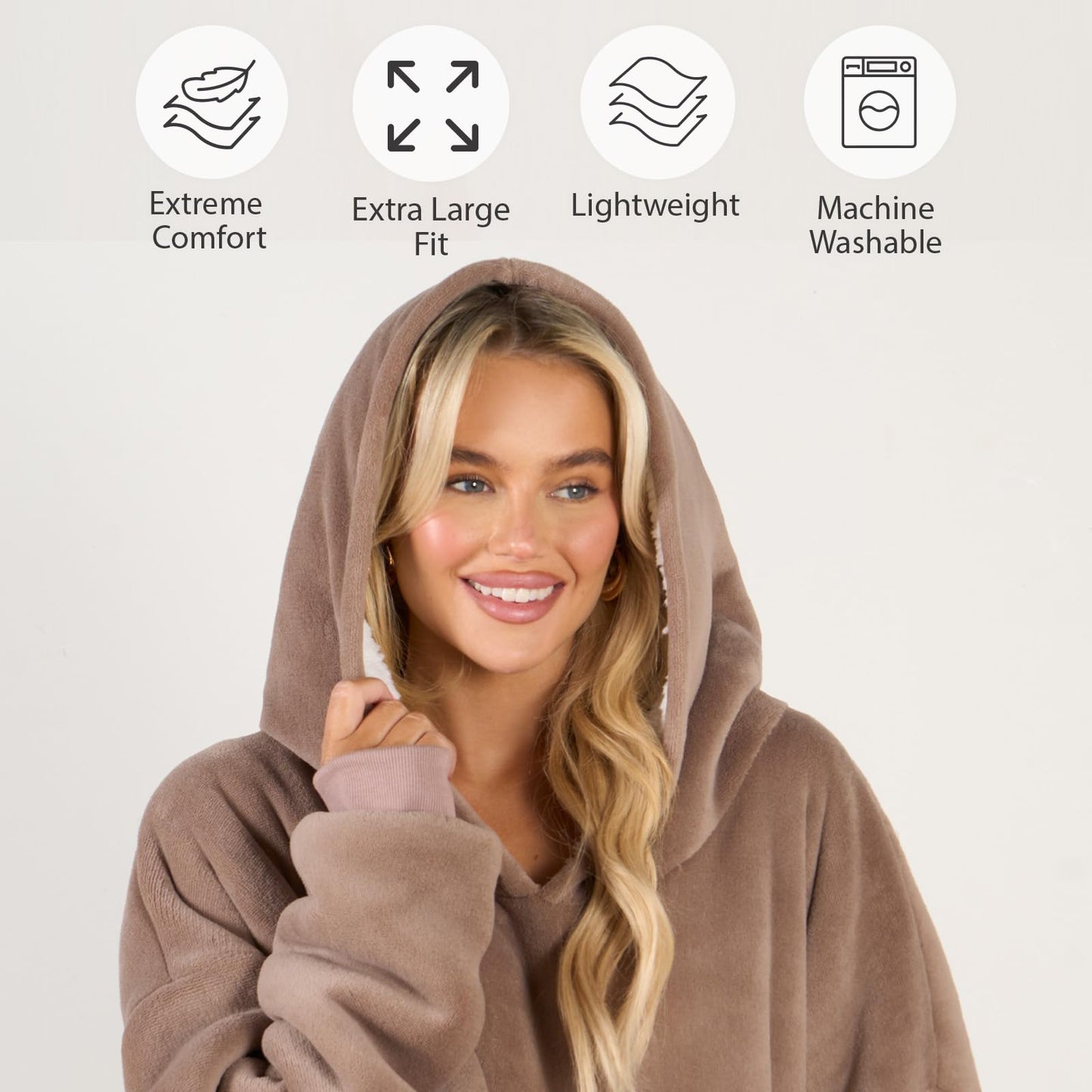 Sienna Hoodie Blanket Ultra Soft Sherpa Fleece Warm Comfy Cosy Oversized Wearable Giant Sweatshirt Throw for Women Girls Adults Men Boys Kids Big Pocket - One Size