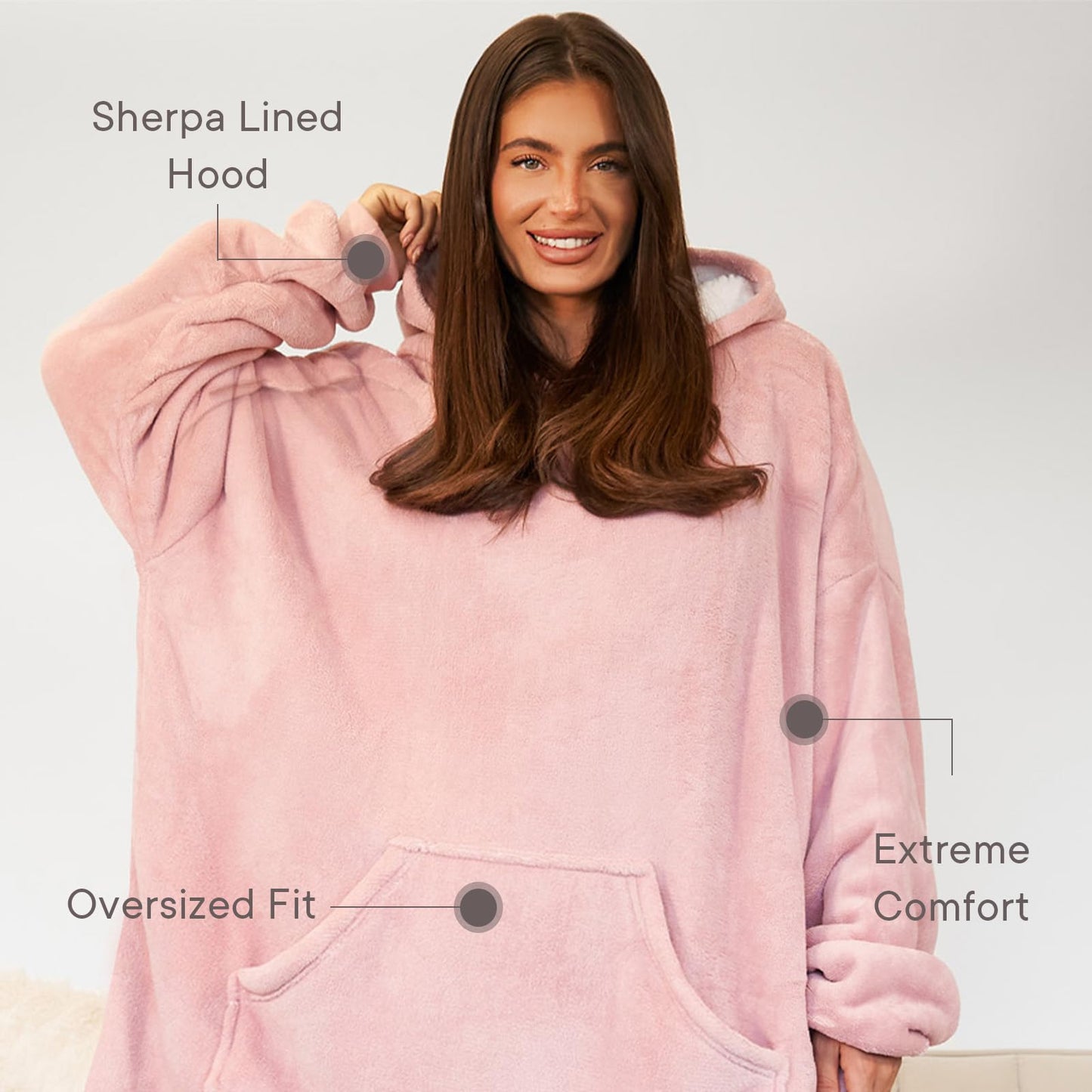 Sienna Hoodie Blanket Ultra Soft Sherpa Fleece Warm Comfy Cosy Oversized Wearable Giant Sweatshirt Throw for Women Girls Adults Men Boys Kids Big Pocket - One Size