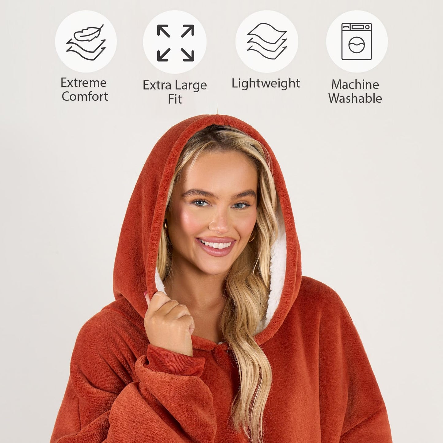 Sienna Hoodie Blanket Ultra Soft Sherpa Fleece Warm Comfy Cosy Oversized Wearable Giant Sweatshirt Throw for Women Girls Adults Men Boys Kids Big Pocket - One Size