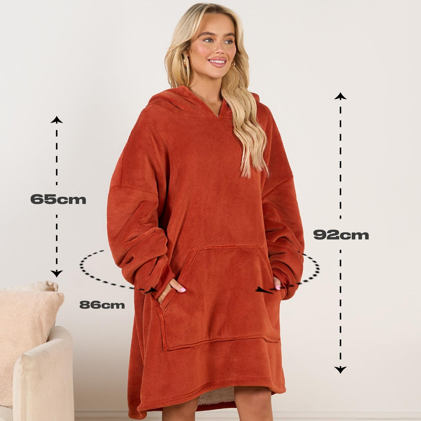 Sienna Hoodie Blanket Ultra Soft Sherpa Fleece Warm Comfy Cosy Oversized Wearable Giant Sweatshirt Throw for Women Girls Adults Men Boys Kids Big Pocket - One Size