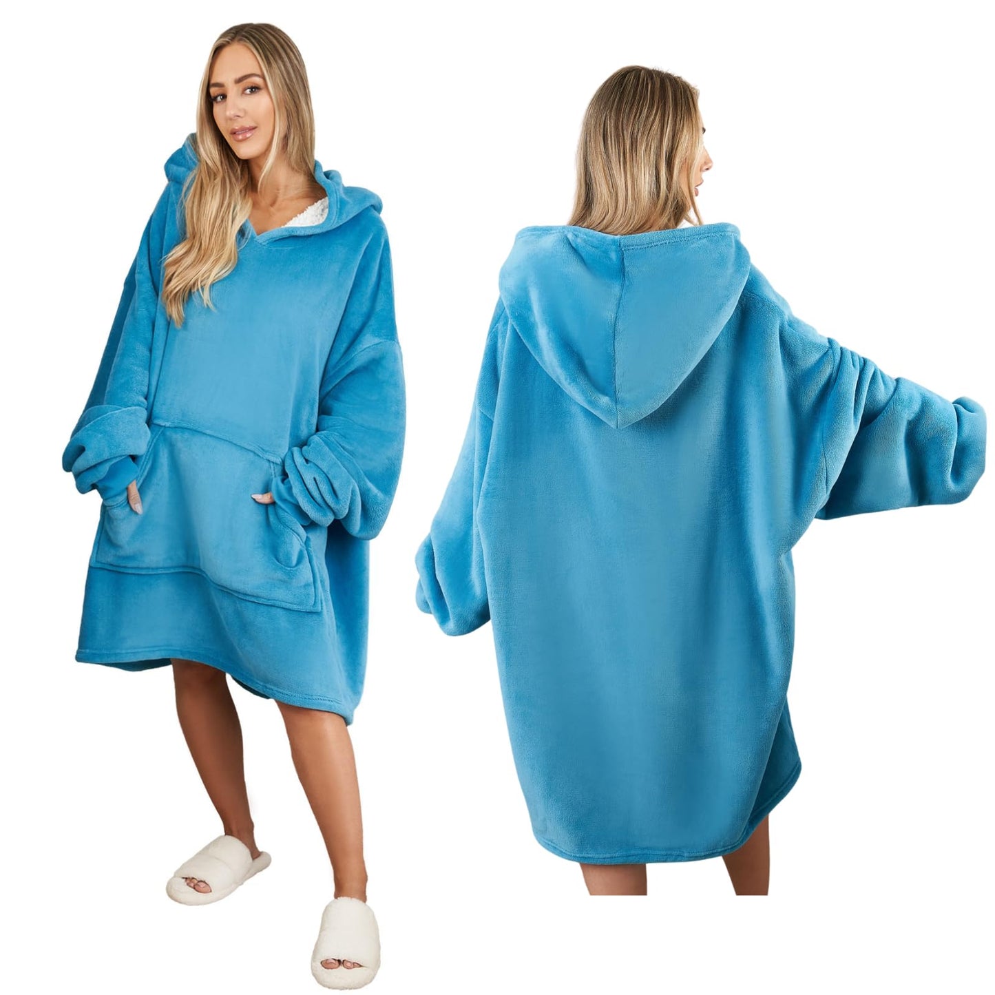 Sienna Hoodie Blanket Ultra Soft Sherpa Fleece Warm Comfy Cosy Oversized Wearable Giant Sweatshirt Throw for Women Girls Adults Men Boys Kids Big Pocket - One Size