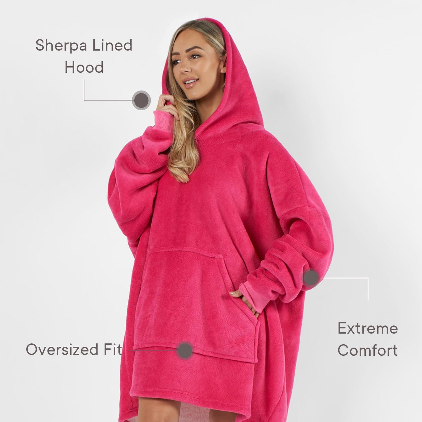 Sienna Hoodie Blanket Ultra Soft Sherpa Fleece Warm Comfy Cosy Oversized Wearable Giant Sweatshirt Throw for Women Girls Adults Men Boys Kids Big Pocket - One Size