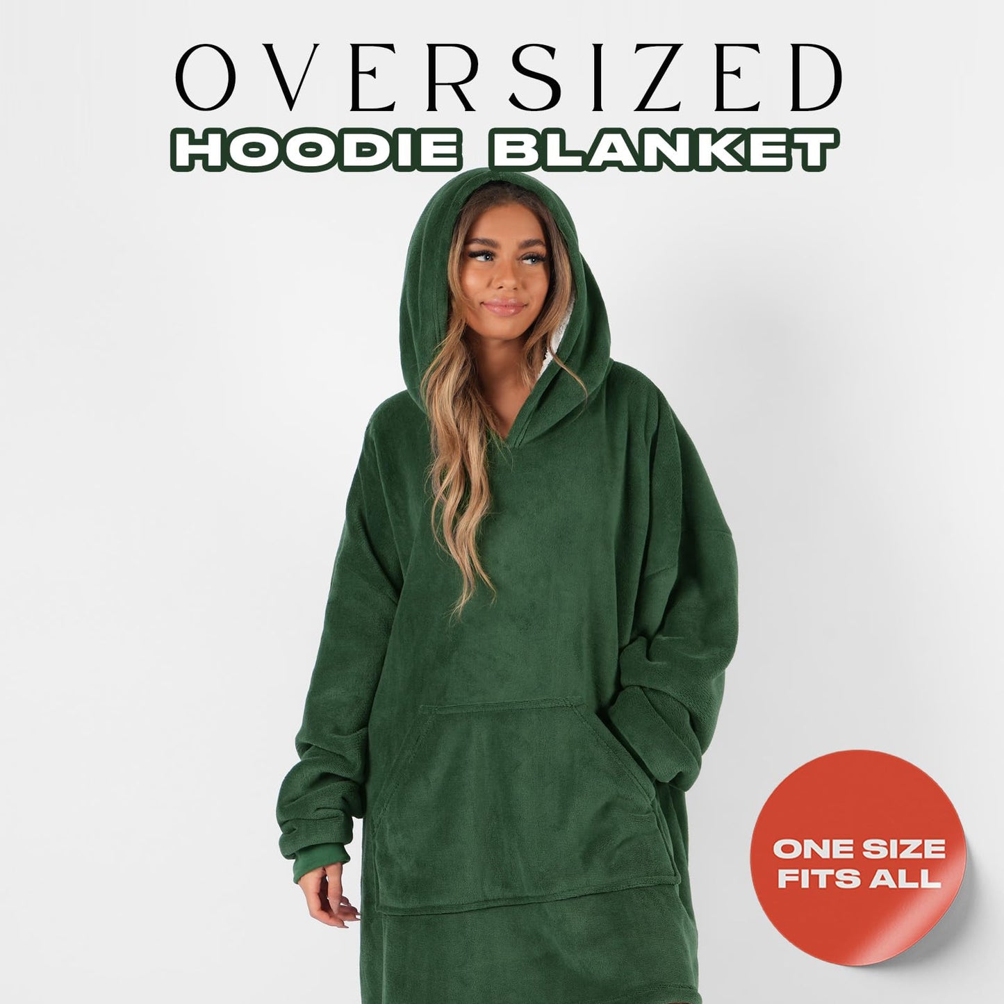 Sienna Hoodie Blanket Ultra Soft Sherpa Fleece Warm Comfy Cosy Oversized Wearable Giant Sweatshirt Throw for Women Girls Adults Men Boys Kids Big Pocket - One Size