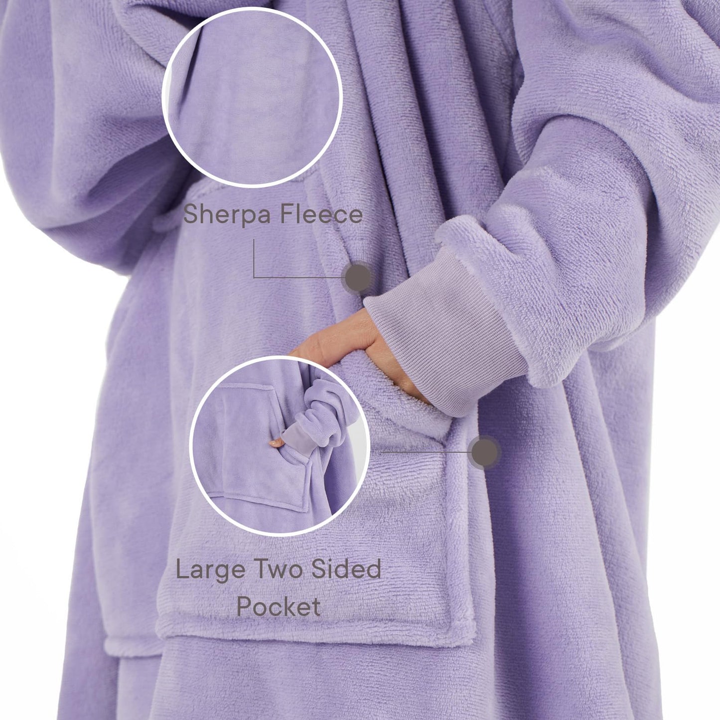 Sienna Hoodie Blanket Ultra Soft Sherpa Fleece Warm Comfy Cosy Oversized Wearable Giant Sweatshirt Throw for Women Girls Adults Men Boys Kids Big Pocket - One Size