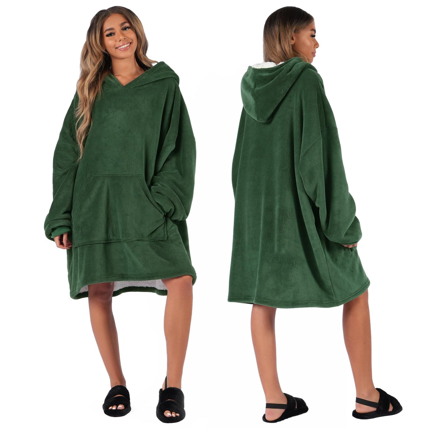 Sienna Hoodie Blanket Ultra Soft Sherpa Fleece Warm Comfy Cosy Oversized Wearable Giant Sweatshirt Throw for Women Girls Adults Men Boys Kids Big Pocket - One Size