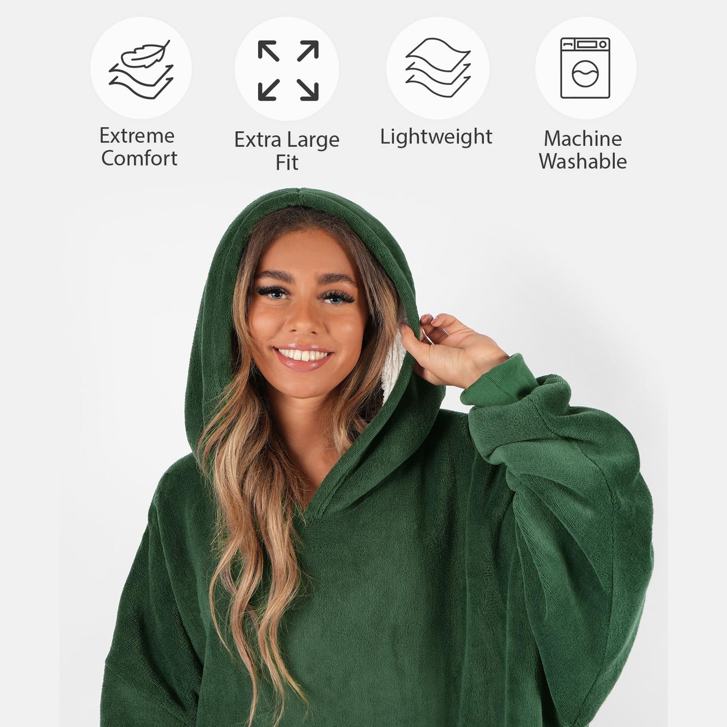 Sienna Hoodie Blanket Ultra Soft Sherpa Fleece Warm Comfy Cosy Oversized Wearable Giant Sweatshirt Throw for Women Girls Adults Men Boys Kids Big Pocket - One Size