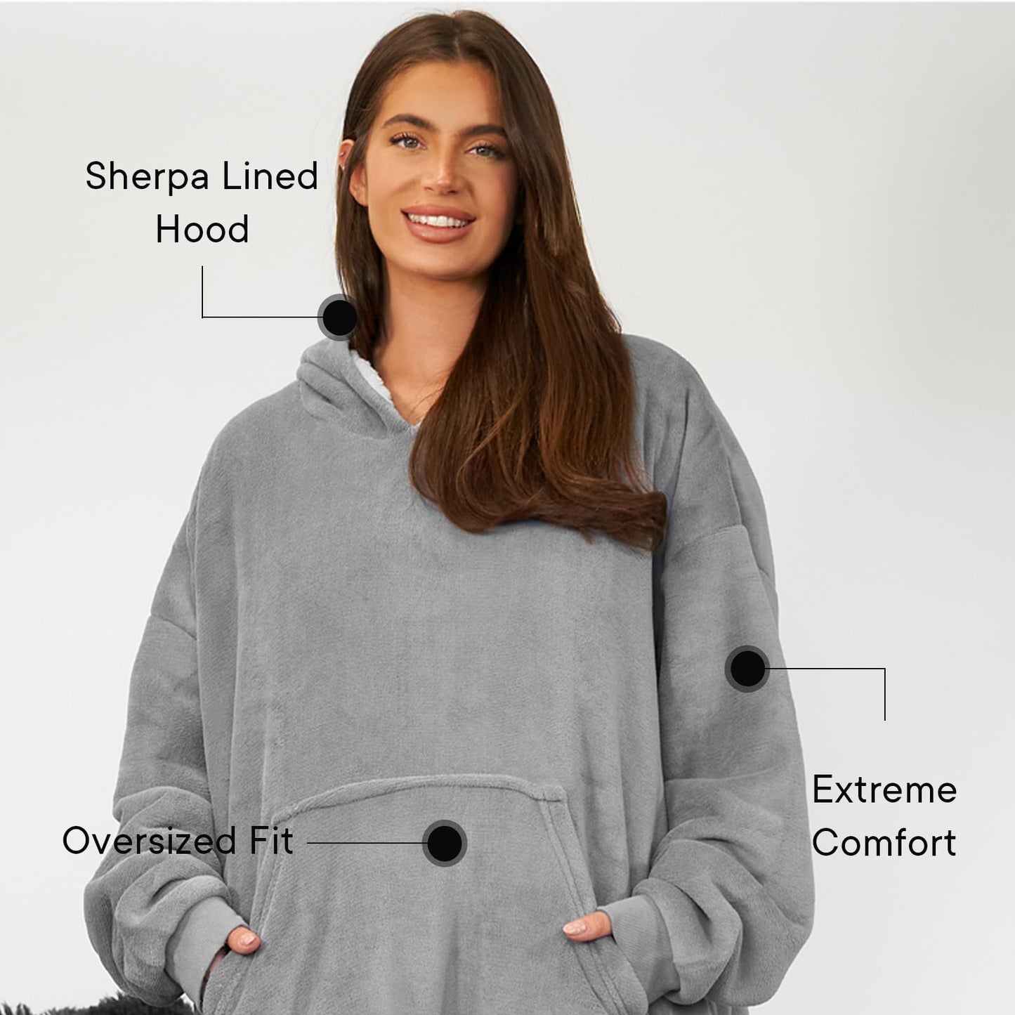 Sienna Hoodie Blanket Ultra Soft Sherpa Fleece Warm Comfy Cosy Oversized Wearable Giant Sweatshirt Throw for Women Girls Adults Men Boys Kids Big Pocket - One Size