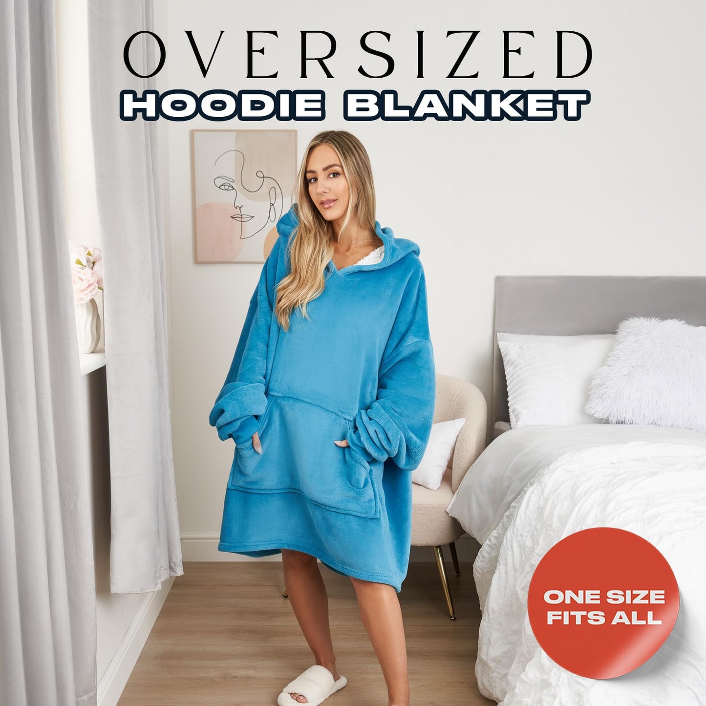 Sienna Hoodie Blanket Ultra Soft Sherpa Fleece Warm Comfy Cosy Oversized Wearable Giant Sweatshirt Throw for Women Girls Adults Men Boys Kids Big Pocket - One Size