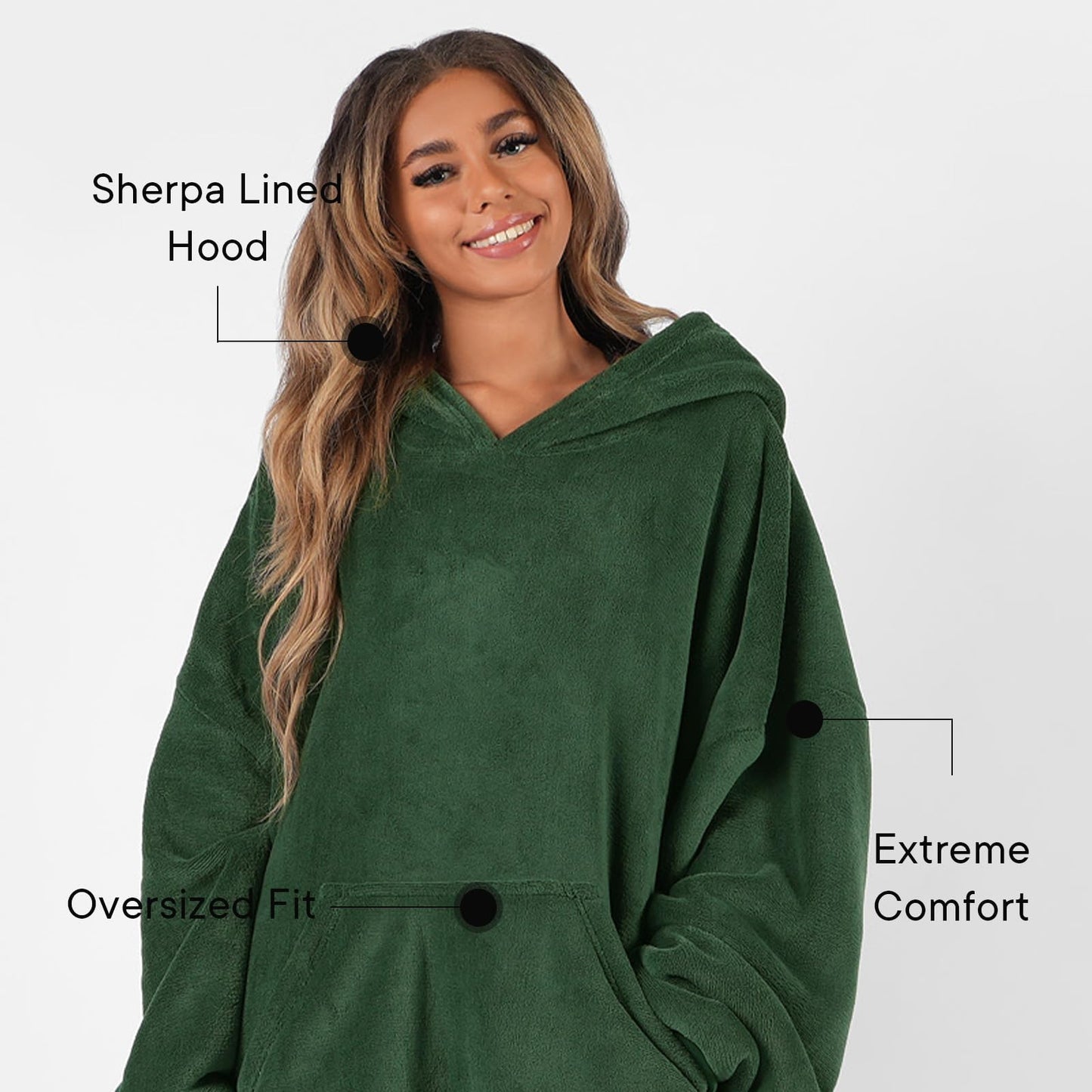 Sienna Hoodie Blanket Ultra Soft Sherpa Fleece Warm Comfy Cosy Oversized Wearable Giant Sweatshirt Throw for Women Girls Adults Men Boys Kids Big Pocket - One Size