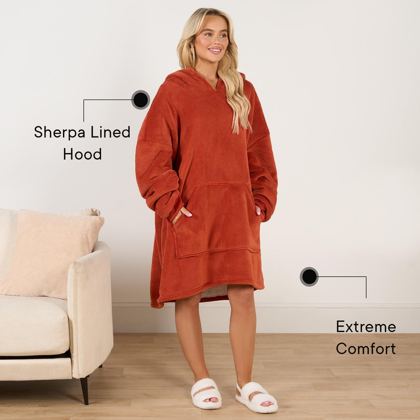 Sienna Hoodie Blanket Ultra Soft Sherpa Fleece Warm Comfy Cosy Oversized Wearable Giant Sweatshirt Throw for Women Girls Adults Men Boys Kids Big Pocket - One Size