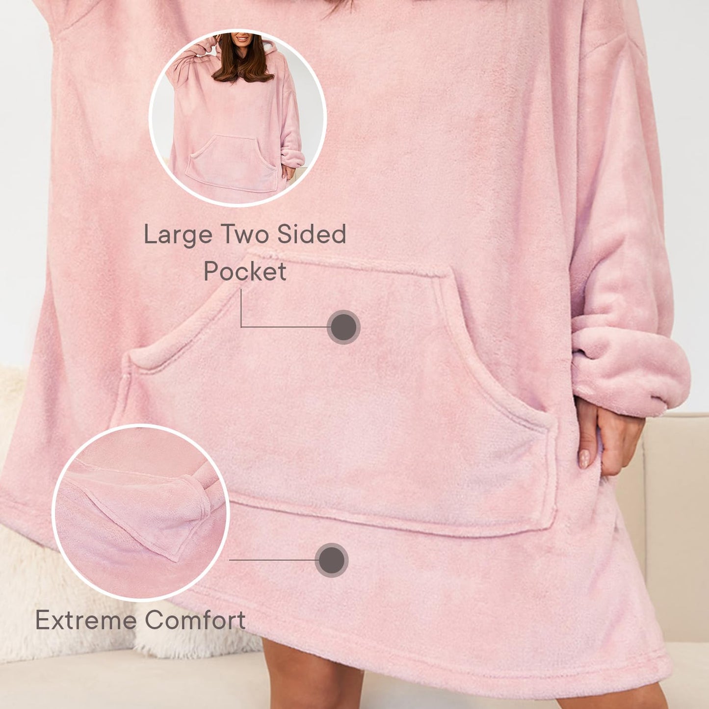 Sienna Hoodie Blanket Ultra Soft Sherpa Fleece Warm Comfy Cosy Oversized Wearable Giant Sweatshirt Throw for Women Girls Adults Men Boys Kids Big Pocket - One Size