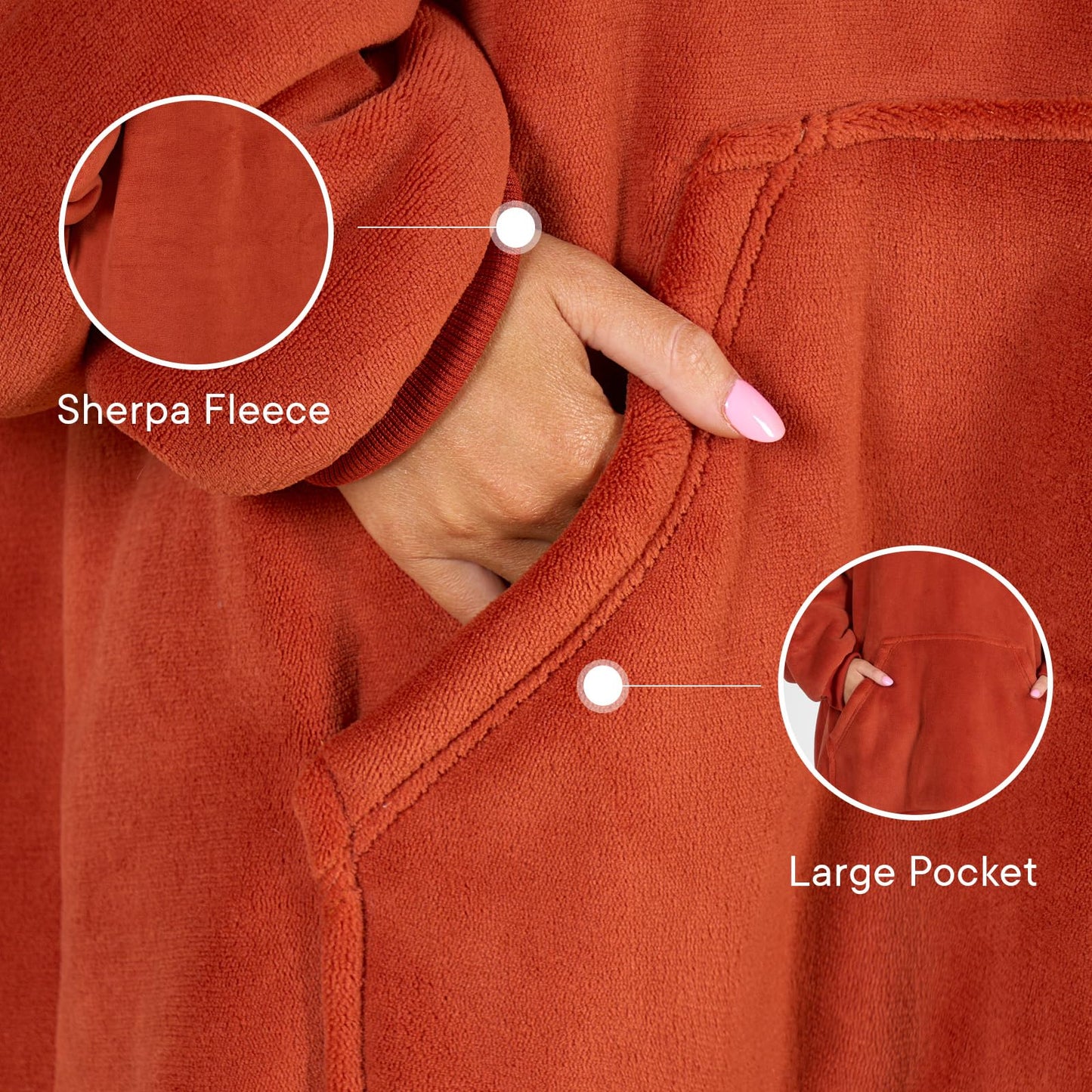 Sienna Hoodie Blanket Ultra Soft Sherpa Fleece Warm Comfy Cosy Oversized Wearable Giant Sweatshirt Throw for Women Girls Adults Men Boys Kids Big Pocket - One Size